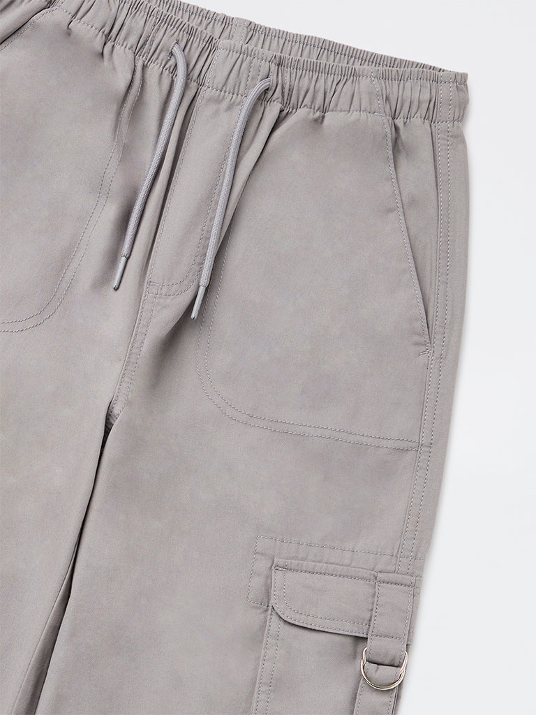 Girls Grey Cargo-Style Mid-Rise Cotton Pants