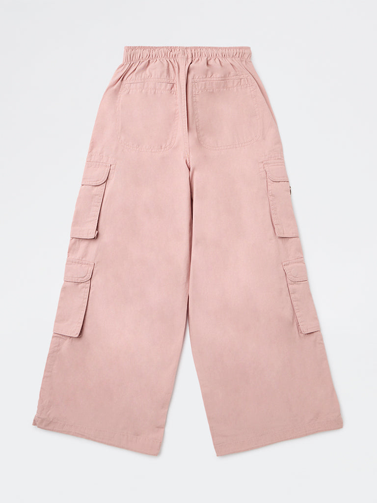 Girls Pink Cargo-Style Mid-Rise Cotton Pants
