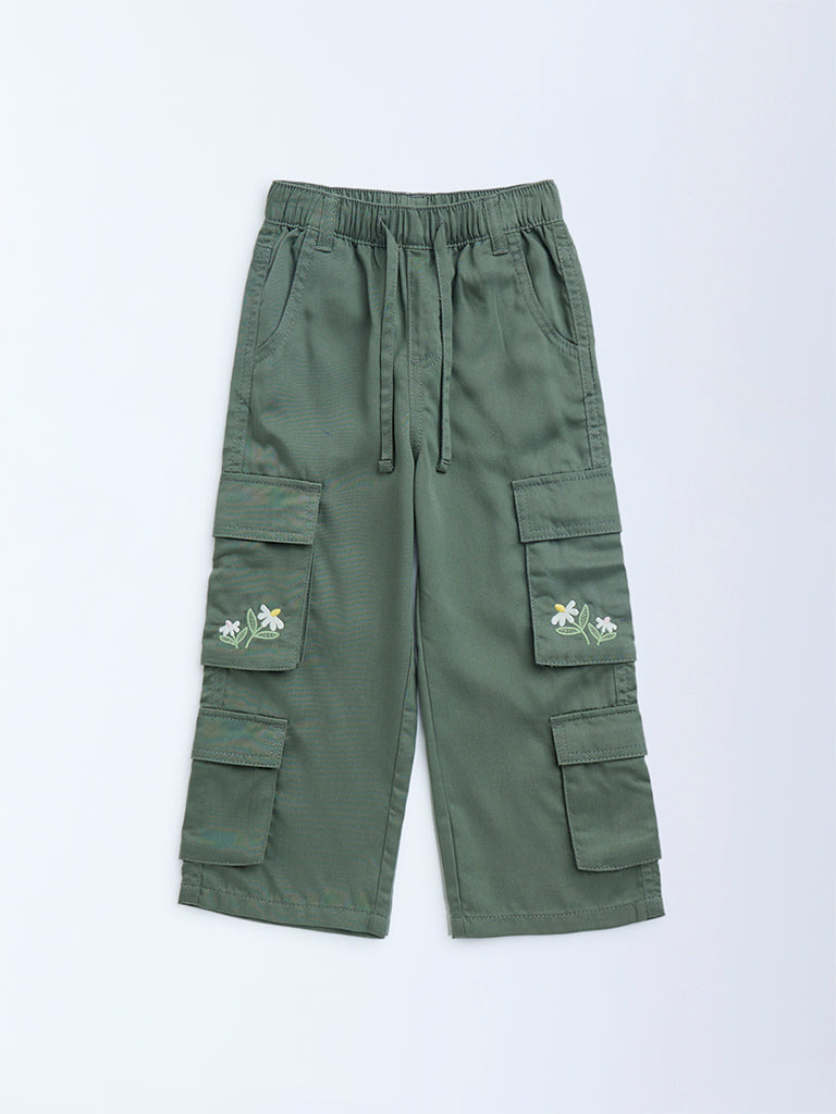 HOP Kids Girls Sage Cargo-Style High-Rise Trousers