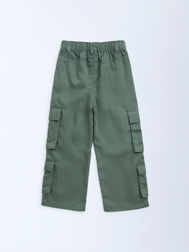 HOP Kids Girls Sage Cargo-Style High-Rise Trousers