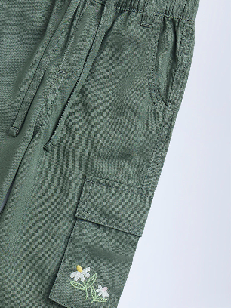 HOP Kids Girls Sage Cargo-Style High-Rise Trousers