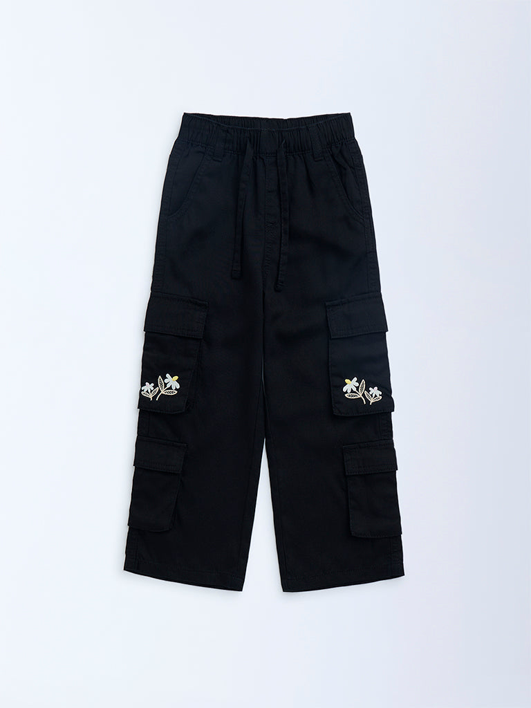 HOP Kids Girls Black Cargo-Style High-Rise Trousers
