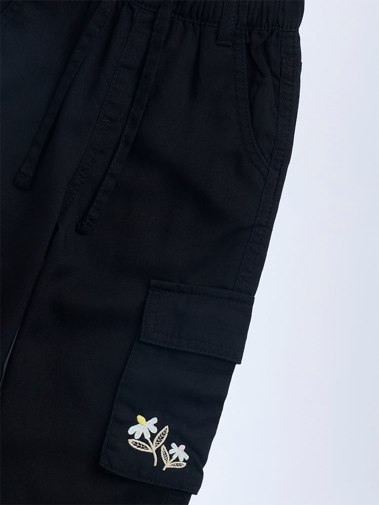 HOP Kids Girls Black Cargo-Style High-Rise Trousers