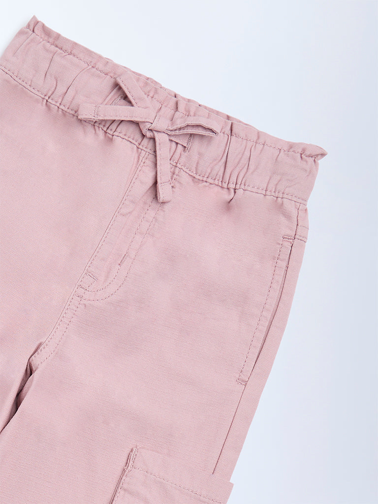 HOP Kids Girls Dusty Pink Floral Embroidered High-Rise Joggers