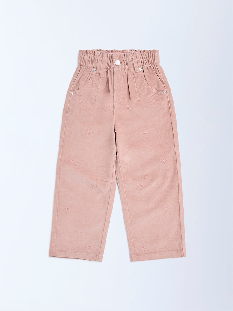 HOP Kids Girls Dusty Rose High-Rise Cotton-Blend Trousers