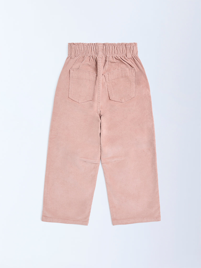 HOP Kids Girls Dusty Rose High-Rise Cotton-Blend Trousers