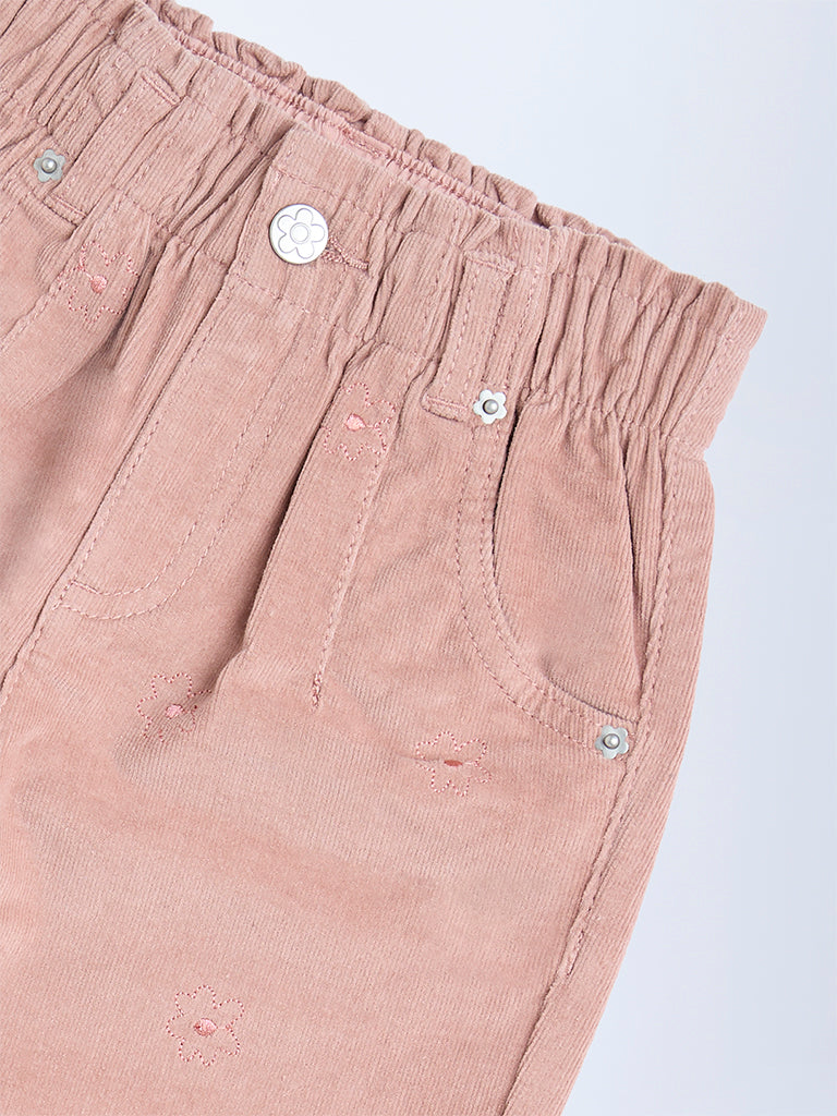 HOP Kids Girls Dusty Rose High-Rise Cotton-Blend Trousers