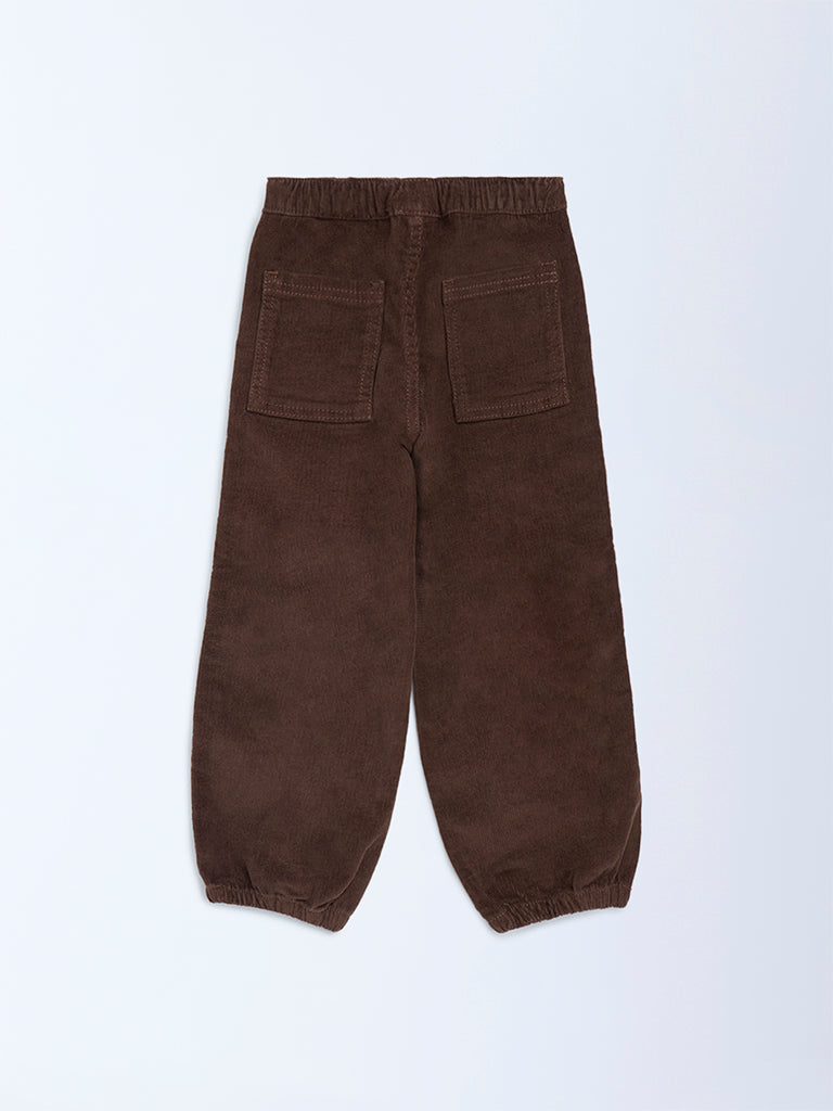 HOP Kids Girls Dark Brown Mid-Rise Corduroy Joggers