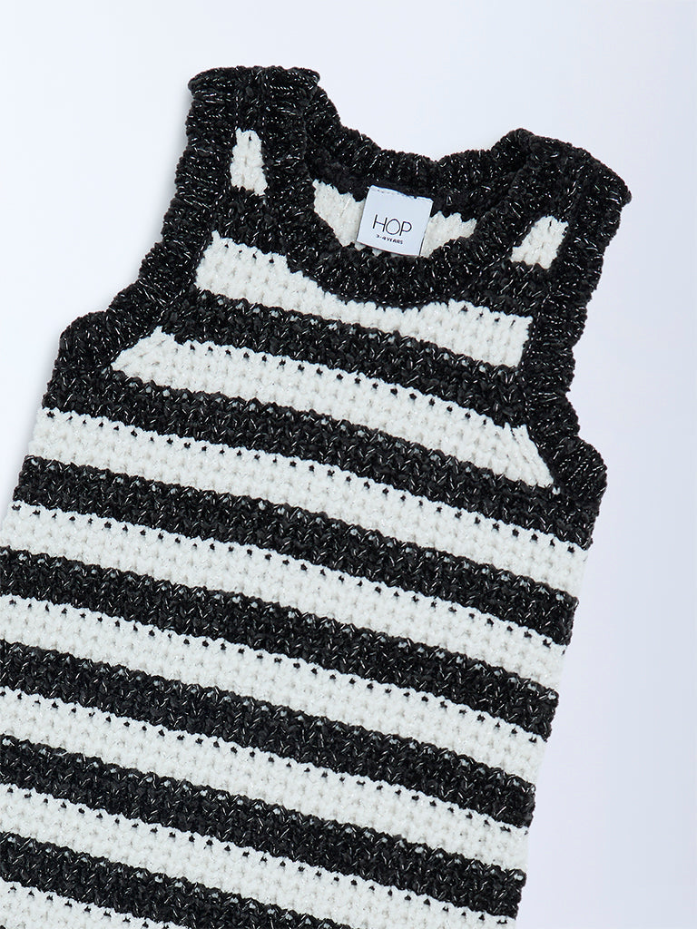HOP Kids Girls Black Striped Knit-Textured A-Line Dress