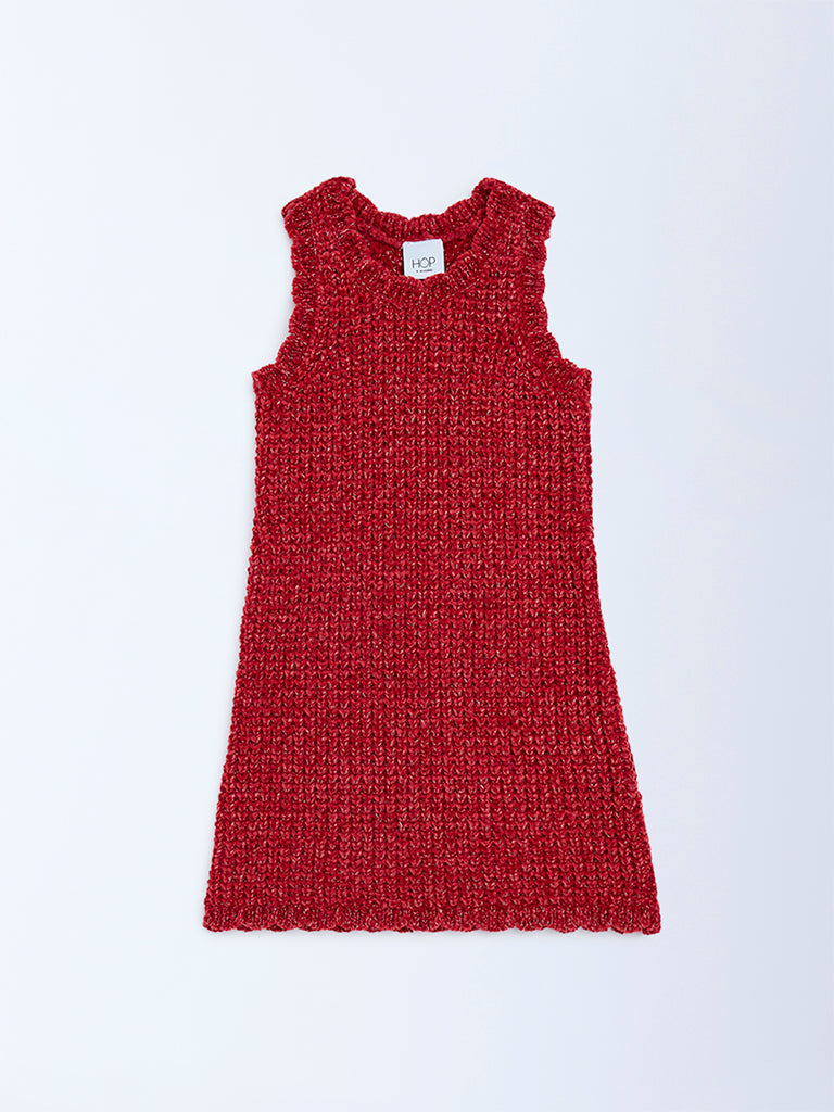 HOP Kids Girls Red Knit-Textured A-Line Dress