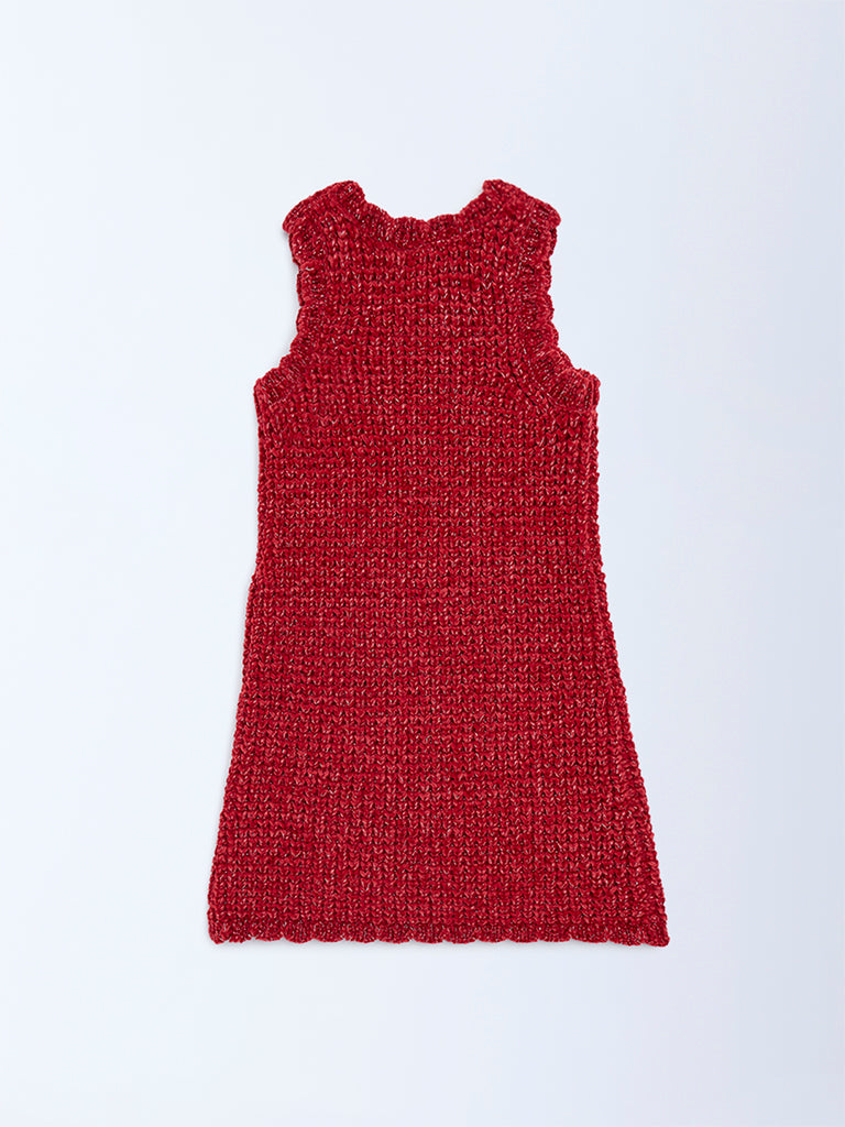 HOP Kids Girls Red Knit-Textured A-Line Dress