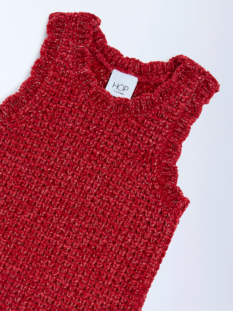 HOP Kids Girls Red Knit-Textured A-Line Dress