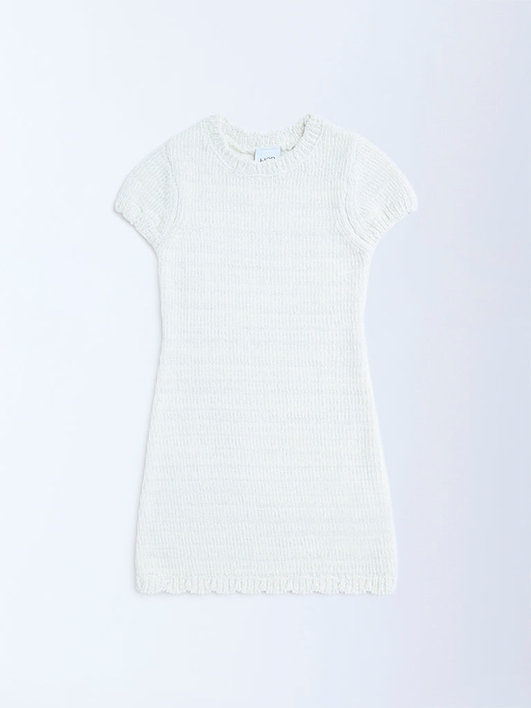 HOP Kids Girls White Knitted Bodycon Dress