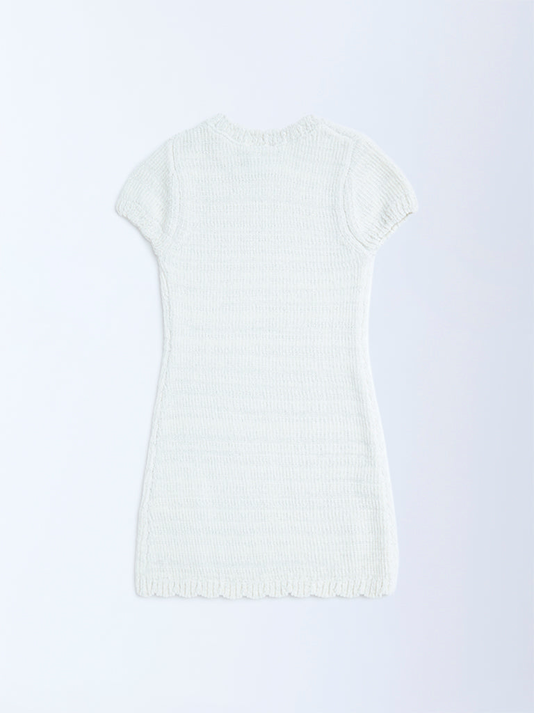 HOP Kids Girls White Knitted Bodycon Dress