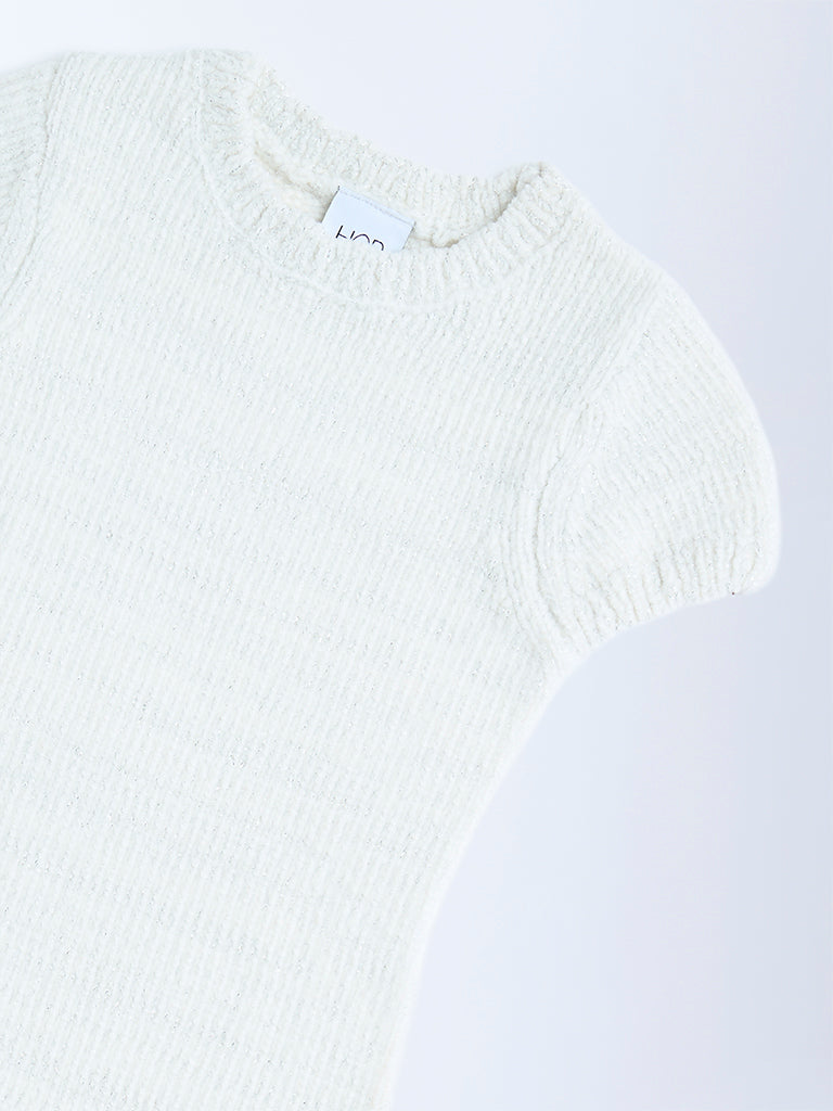 HOP Kids Girls White Knitted Bodycon Dress