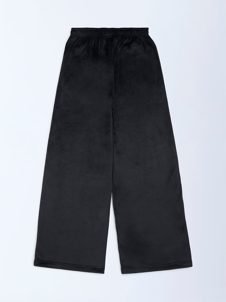 Girls Black High-Rise Velvet Trousers