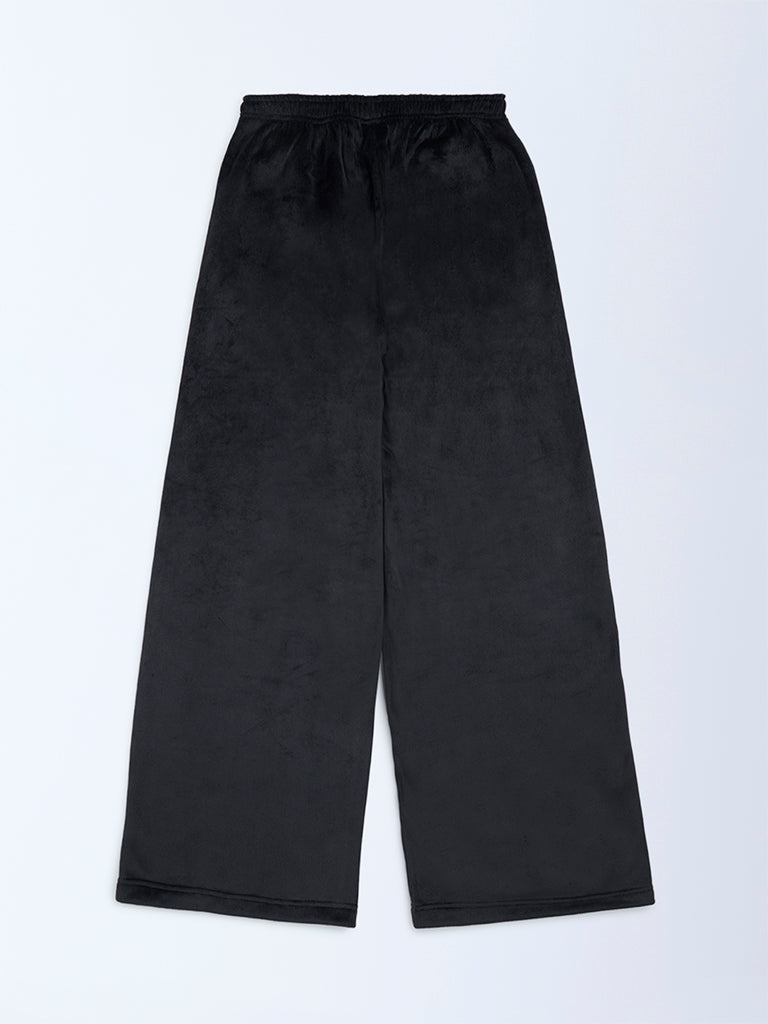 Girls Black High-Rise Velvet Trousers