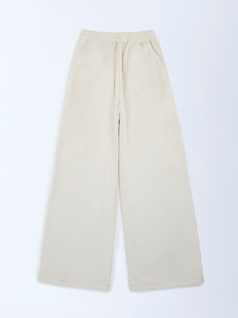 Girls Beige Cargo-Style High-Rise Cotton Trousers