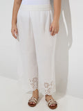 Diza White Schiffli Detailed Cotton Ethnic Pants