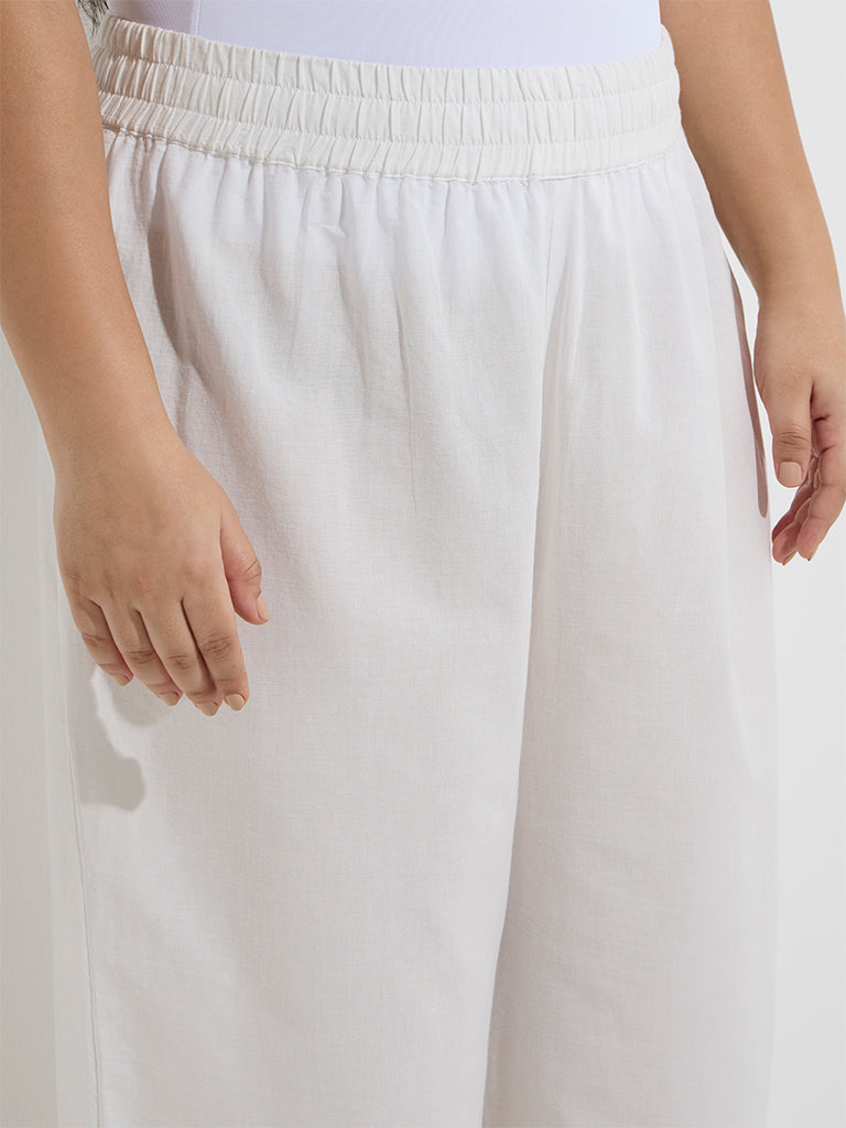 Diza White Schiffli Detailed Cotton Ethnic Pants
