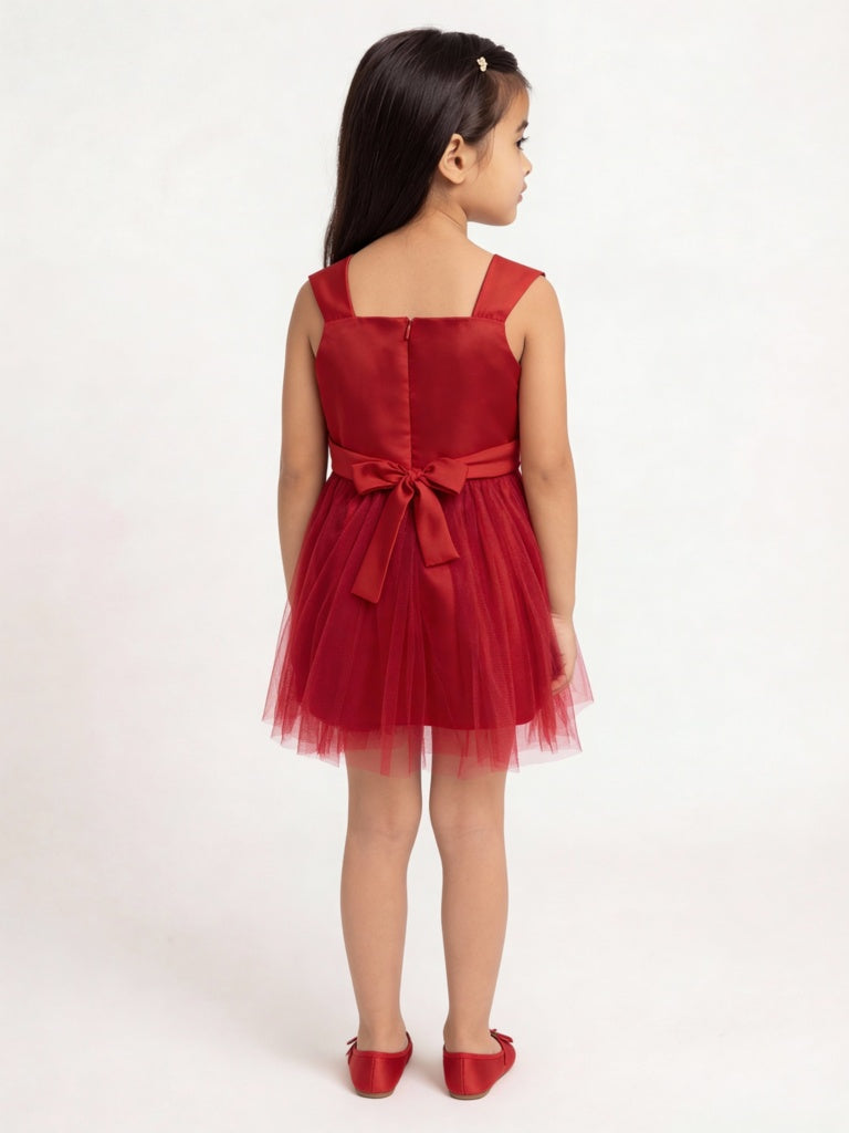 HOP Kids Girls Red Floral-Detailed Party Dress