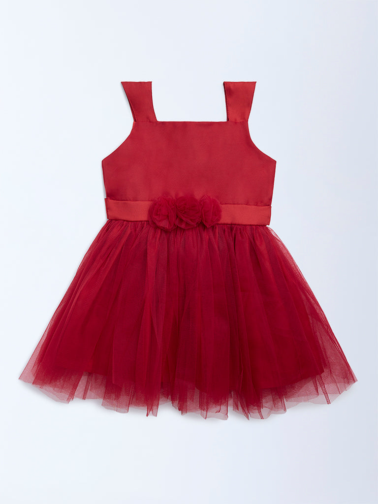 HOP Kids Girls Red Floral-Detailed Party Dress