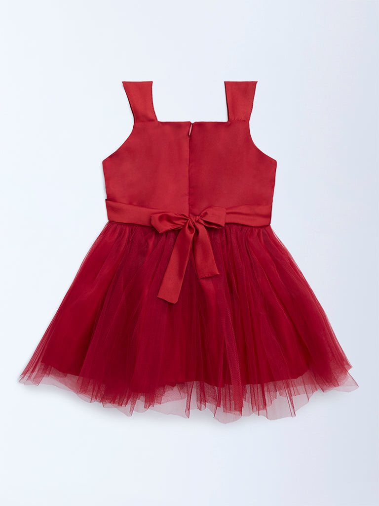 HOP Kids Girls Red Floral-Detailed Party Dress