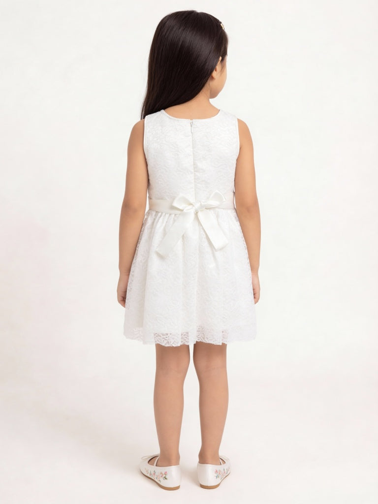 HOP Kids Girls White Floral Lace Design Party Dress