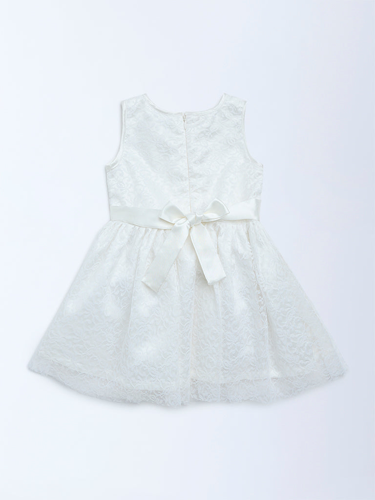 HOP Kids Girls White Floral Lace Design Party Dress