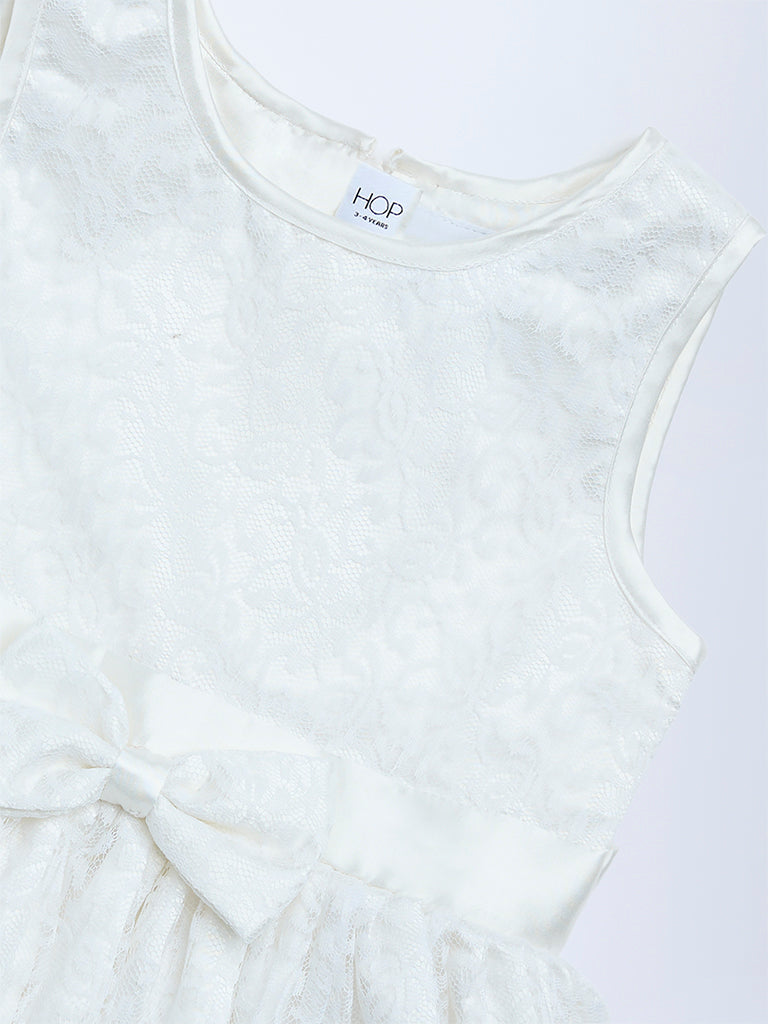 HOP Kids Girls White Floral Lace Design Party Dress