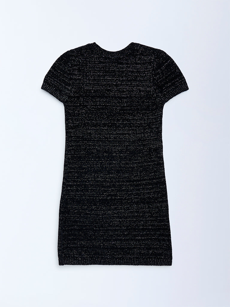Girls Black Knitted Bodycon Dress