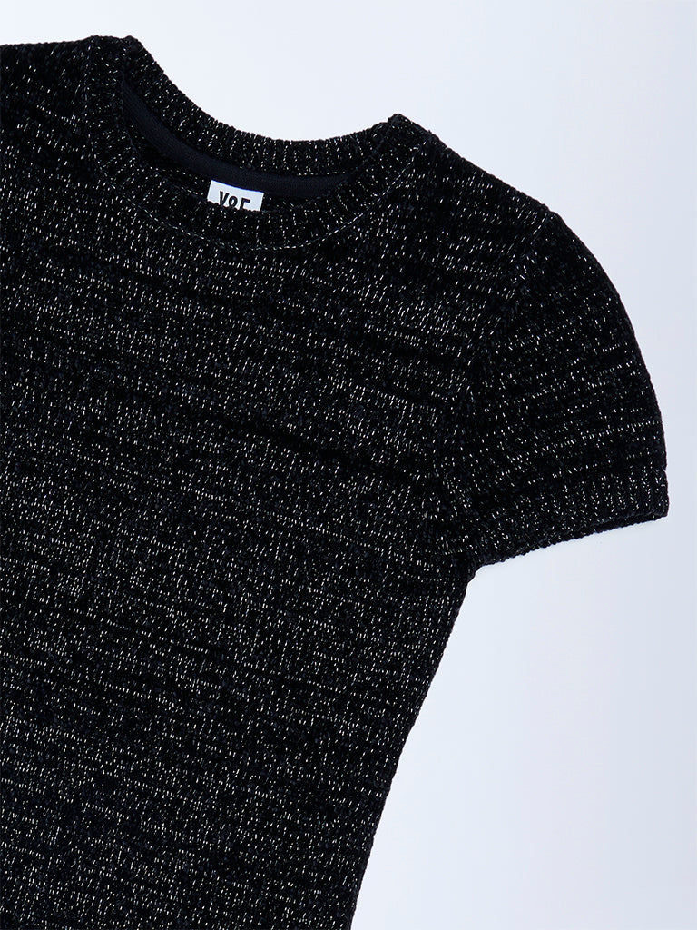 Girls Black Knitted Bodycon Dress