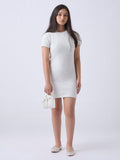 Girls White Knitted Bodycon Dress