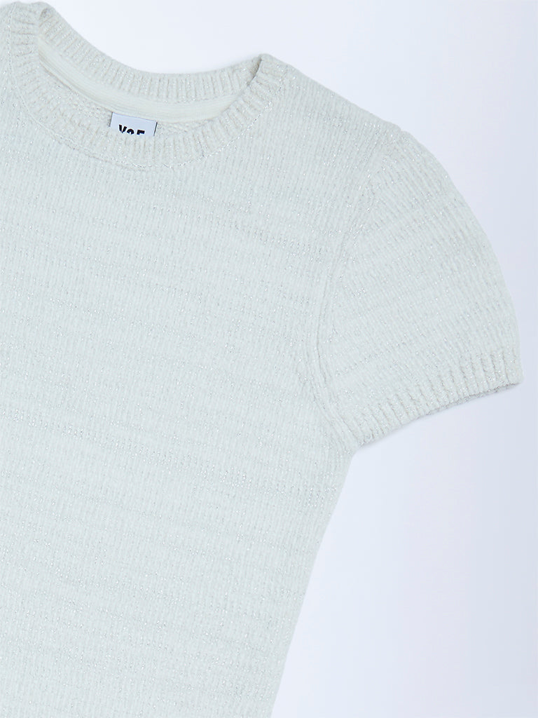 Girls White Knitted Bodycon Dress
