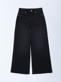 Girls Black Wide-Leg High-Rise Jeans