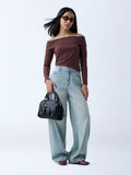 Nuon Light Blue Washed Wide-Leg High-Rise Jeans
