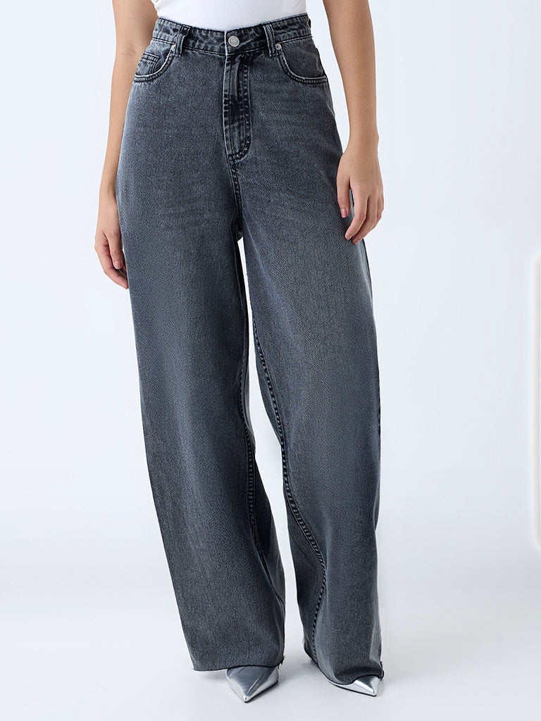 Nuon Grey Faded High-Rise Jeans