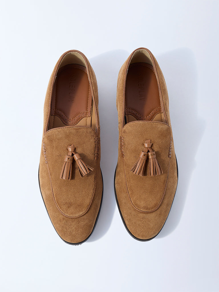 SOLEPLAY Tan Tassel Detailed Suede Leather Loafers