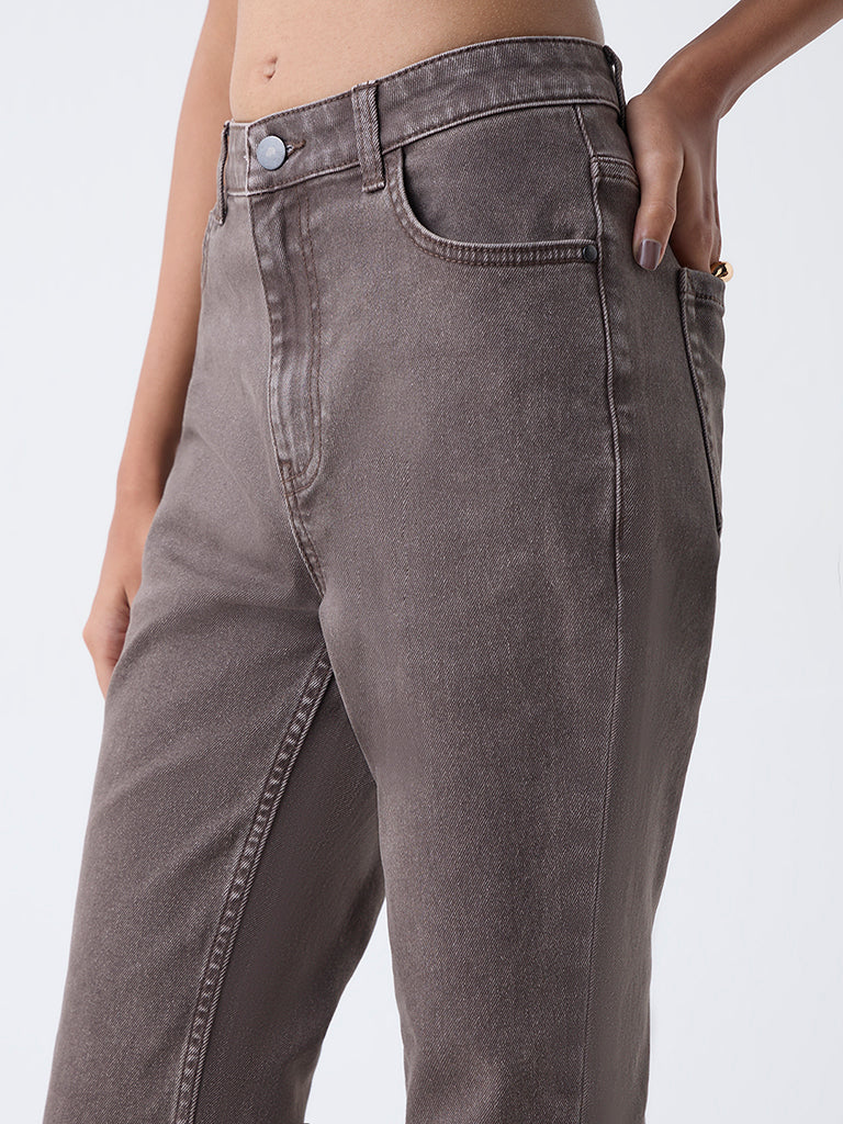 Nuon Brown High-Rise Flared Jeans