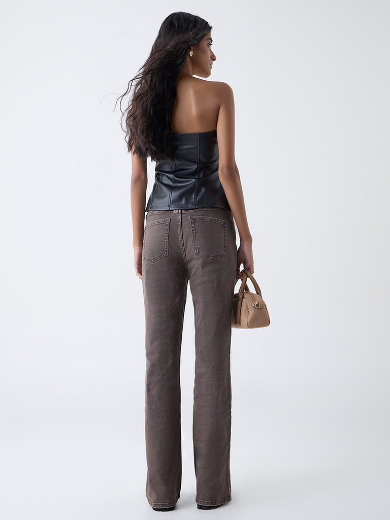 Nuon Brown High-Rise Flared Jeans