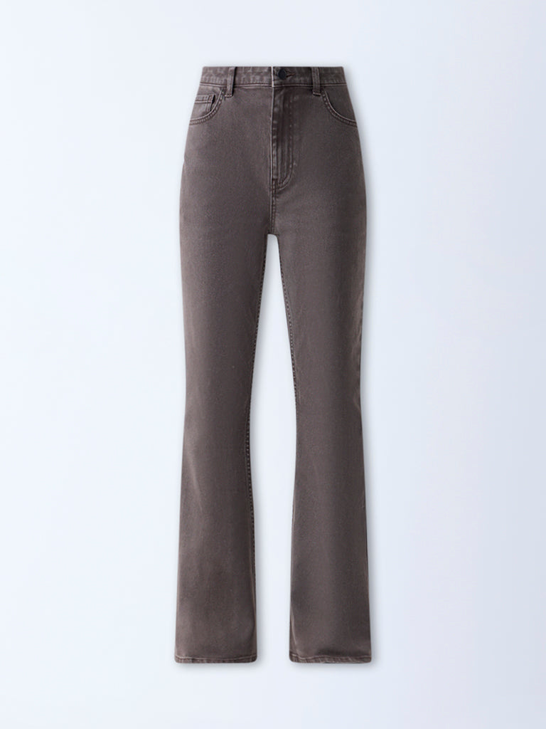 Nuon Brown High-Rise Flared Jeans