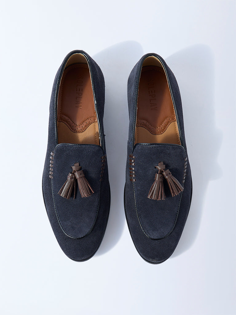 SOLEPLAY Navy Tassel Detailed Suede Leather Loafers