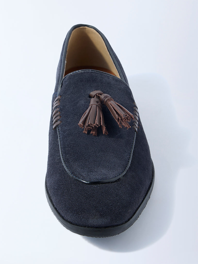 SOLEPLAY Navy Tassel Detailed Suede Leather Loafers