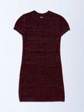 Girls Burgundy Knitted Bodycon Dress