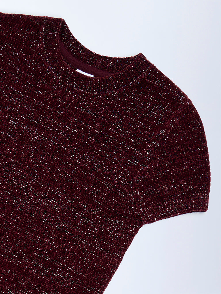 Girls Burgundy Knitted Bodycon Dress