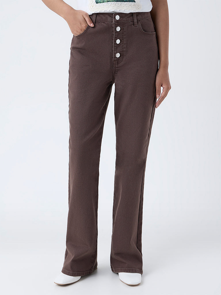 LOV Dark Brown Straight-Fit High-Rise Jeans