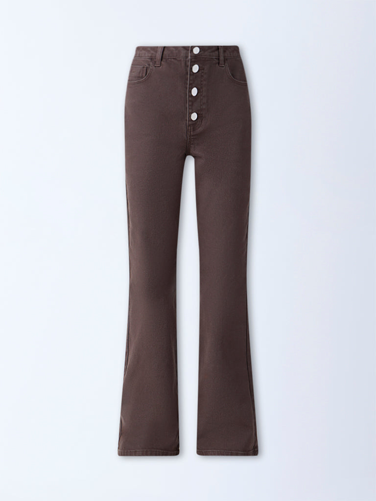 LOV Dark Brown Straight-Fit High-Rise Jeans
