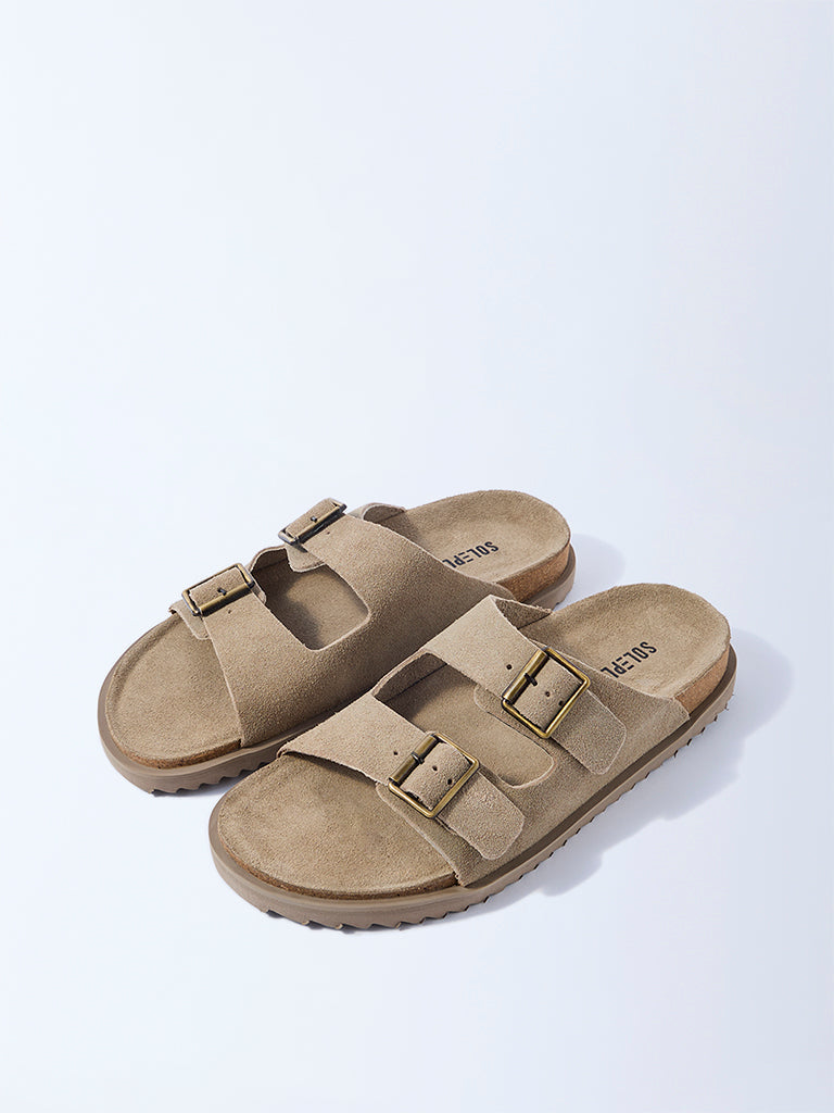 SOLEPLAY Taupe Slip-On Suede Leather Sandals