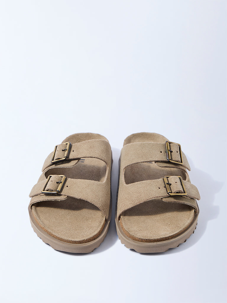SOLEPLAY Taupe Slip-On Suede Leather Sandals