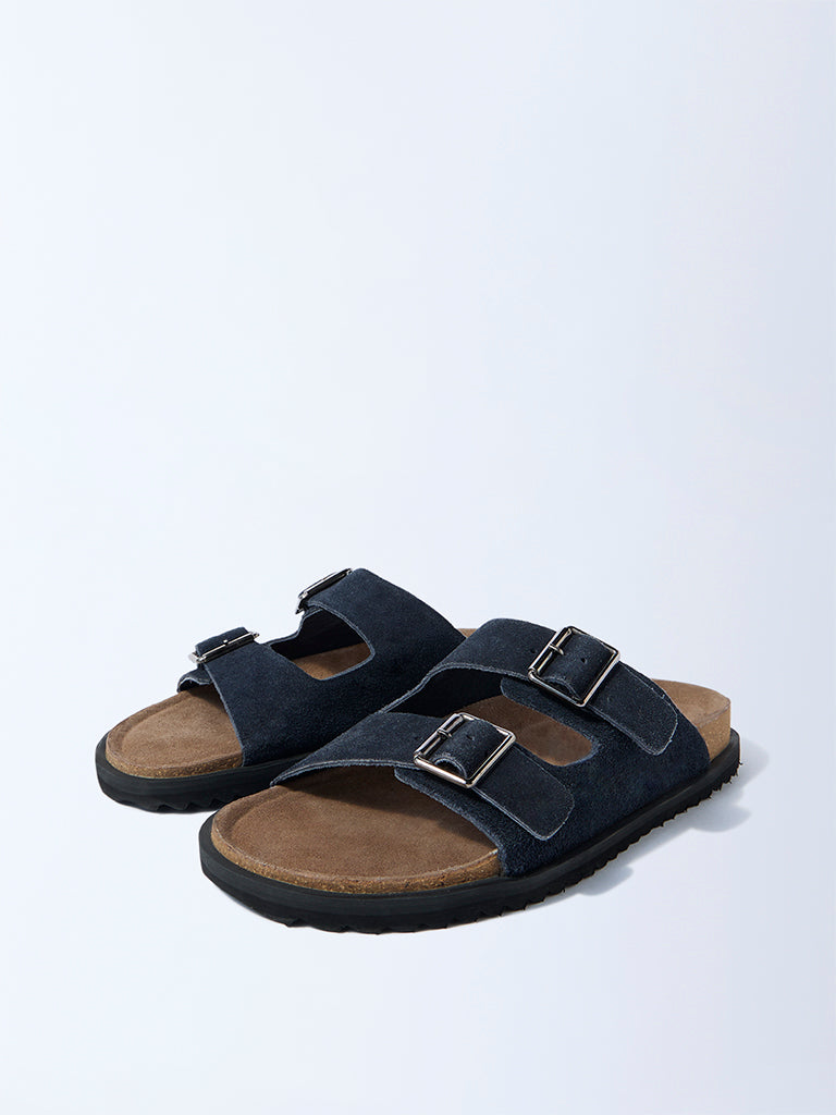 SOLEPLAY Navy Slip-On Suede Leather Sandals